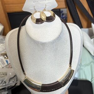 Gold and Brown Necklace and Earring Set